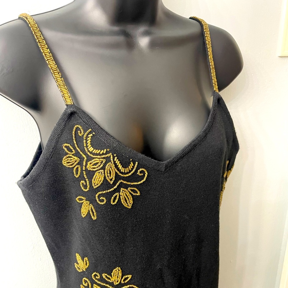 Black Bodycon Cocktail Dress w/Gold Beading